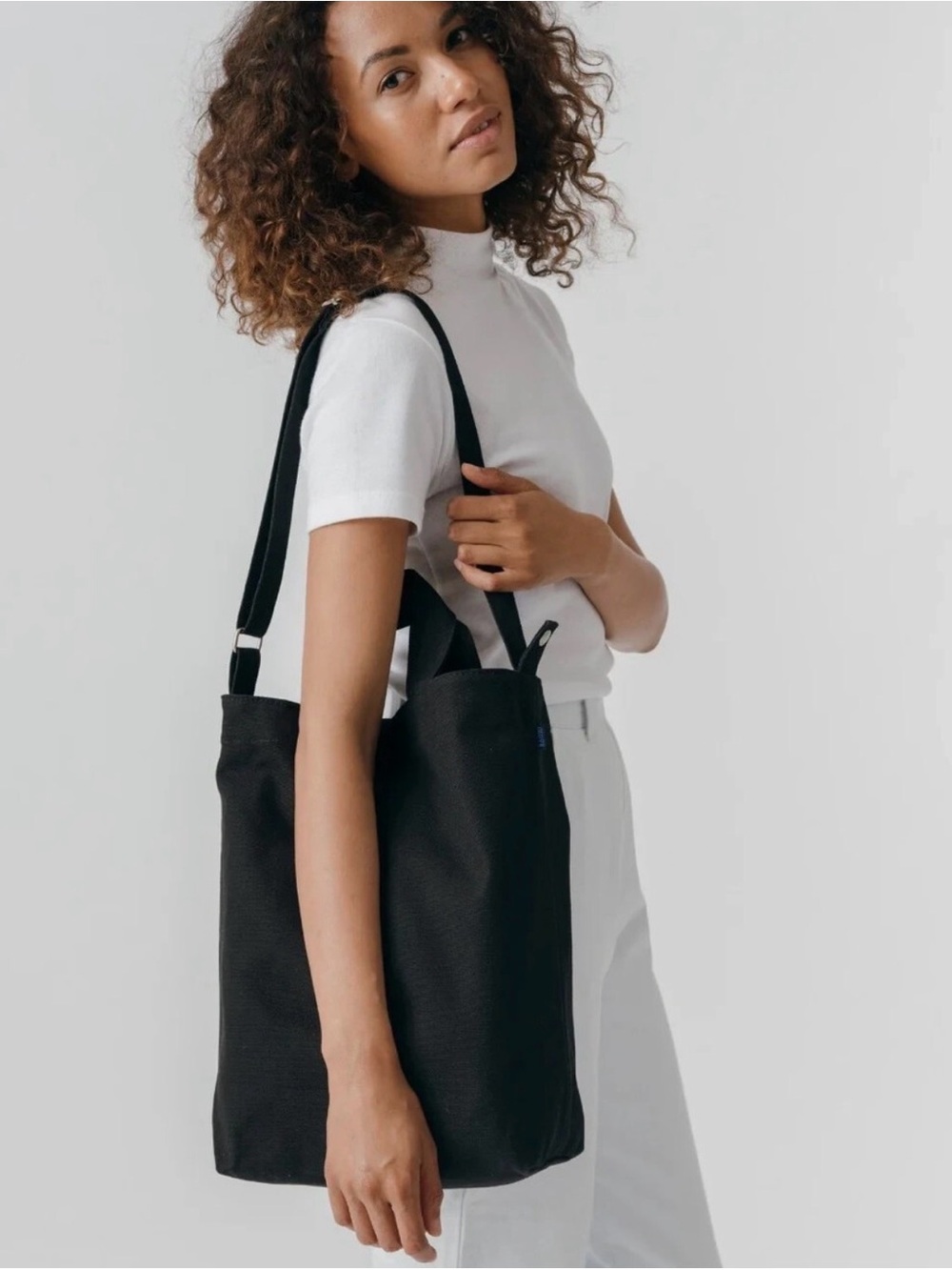 BAGGU Black Vertical Duck Canvas Tote with Adjustable Shoulder Strap